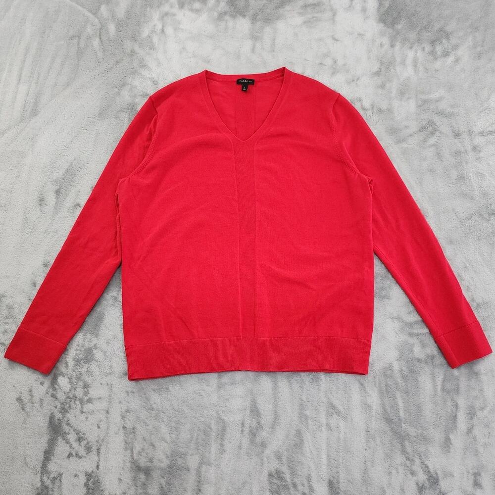 Talbots Sweater Womens L Red Modern V-Neck Pullover Stretch Lightweight Preppy